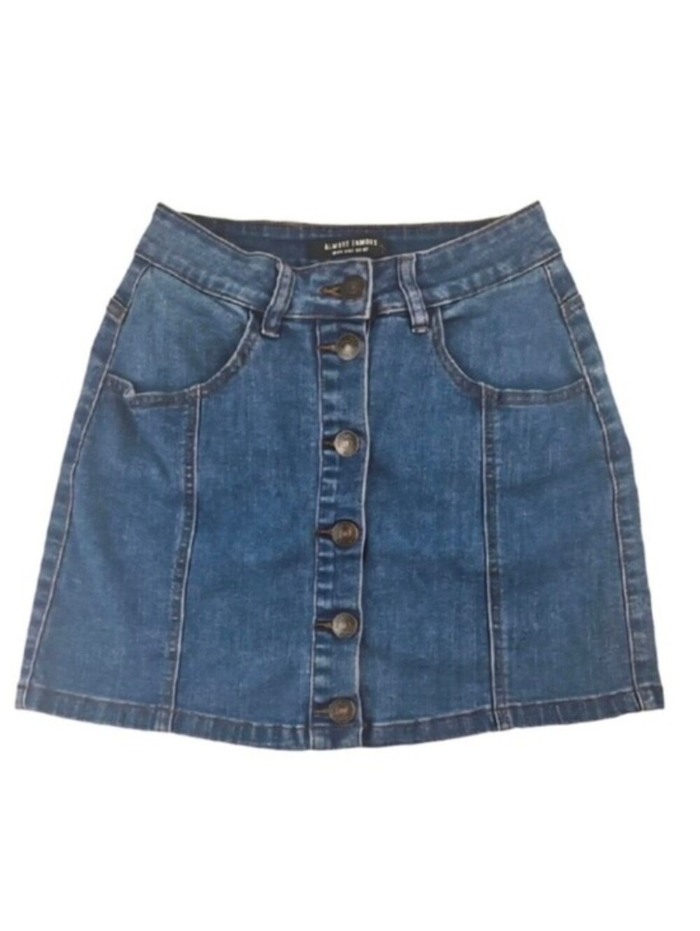 Blue Denim High Rise Skirt with Button Detail by Almost Famous